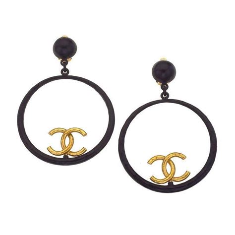 chanel black and gold hoop earrings|chanel inspired gold earrings.